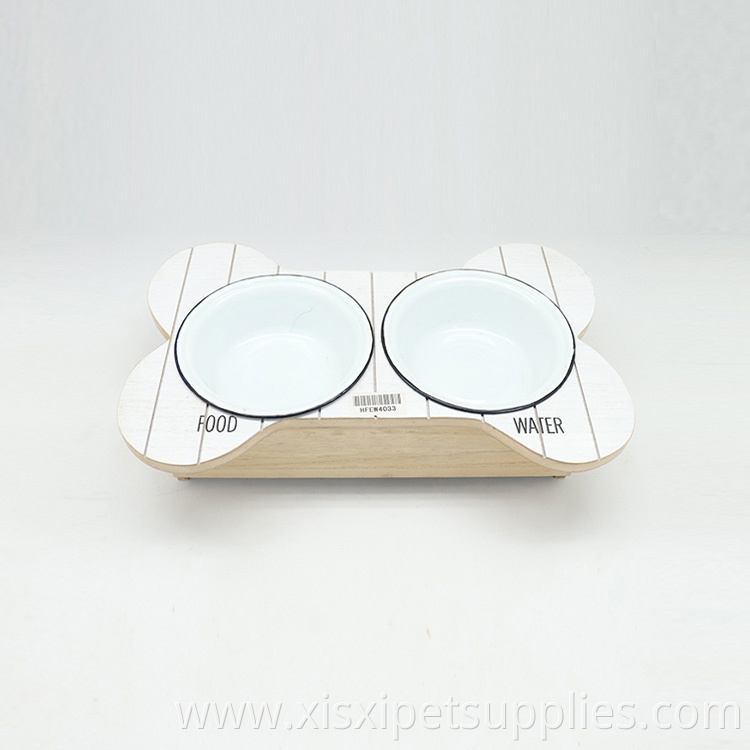 Pet Feeding Bowl with Wood Holder Metal Dog Bowl